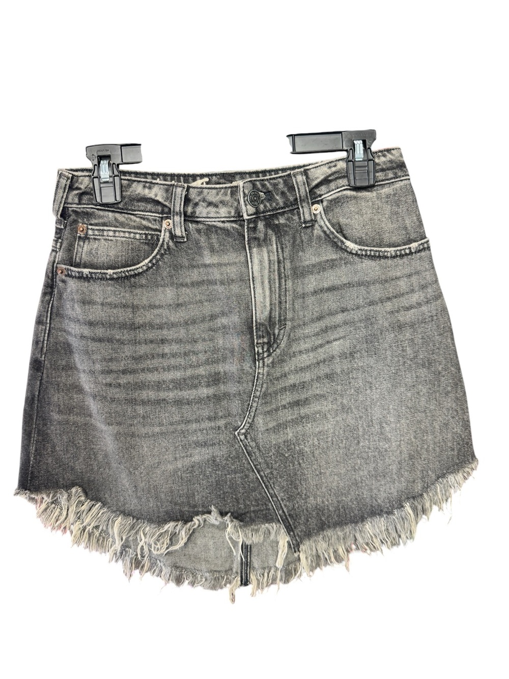 Free People Frayed Hem Gray Denim Mini Skirt Size 28